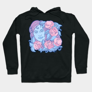 Beautiful Woman with Five Pink Pastel Roses Hoodie